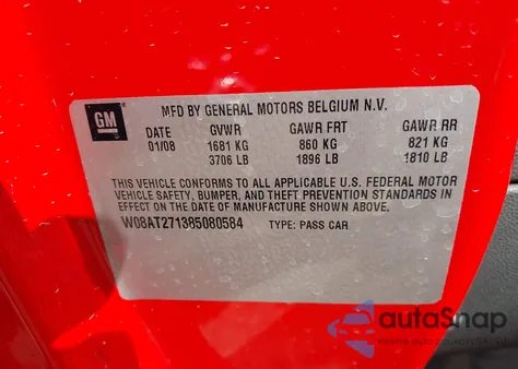 2008 Saturn Astra Xr z USA, uszkodzony, nr VIN W08AT271385080584